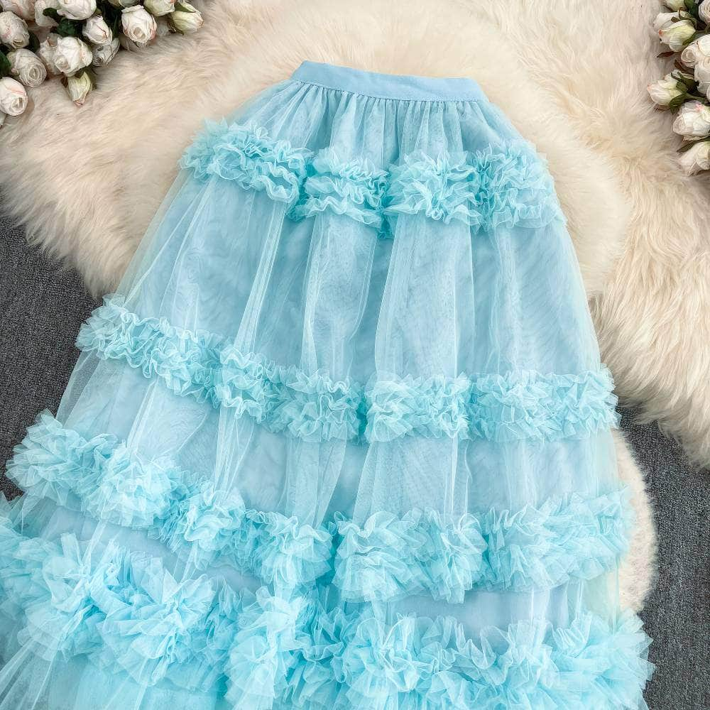 Floral Layered Ruffled Tulle Skirt