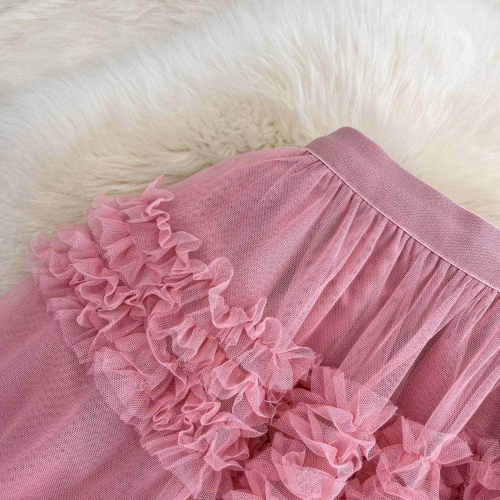 Floral Layered Ruffled Tulle Skirt