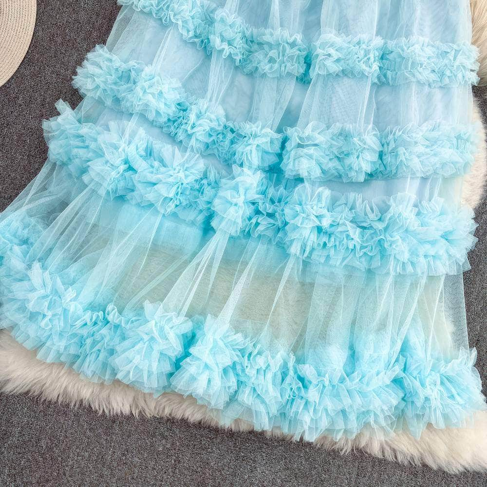 Floral Layered Ruffled Tulle Skirt