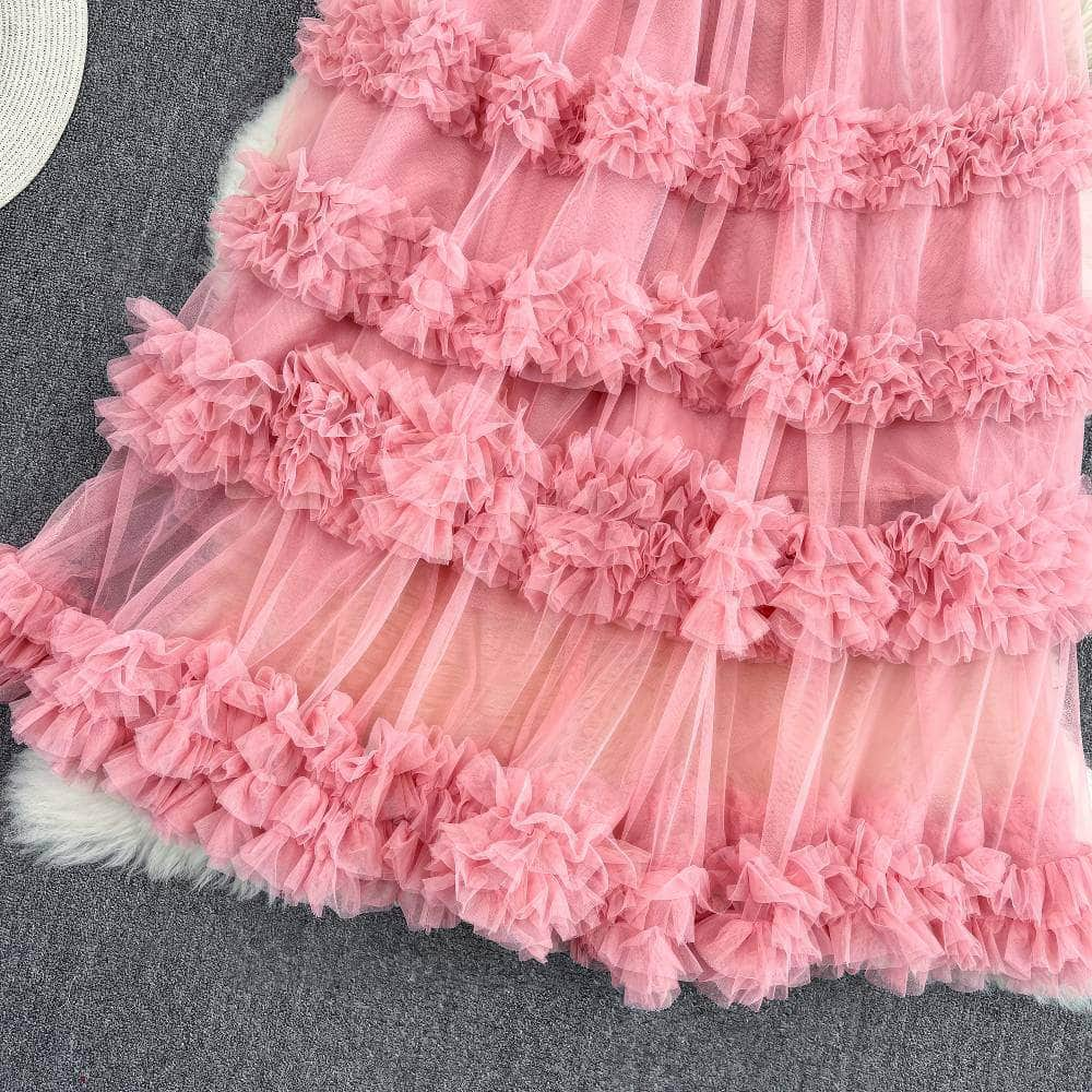 Floral Layered Ruffled Tulle Skirt