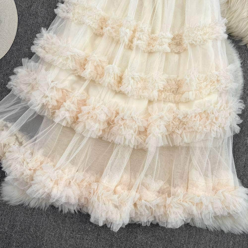 Floral Layered Ruffled Tulle Skirt