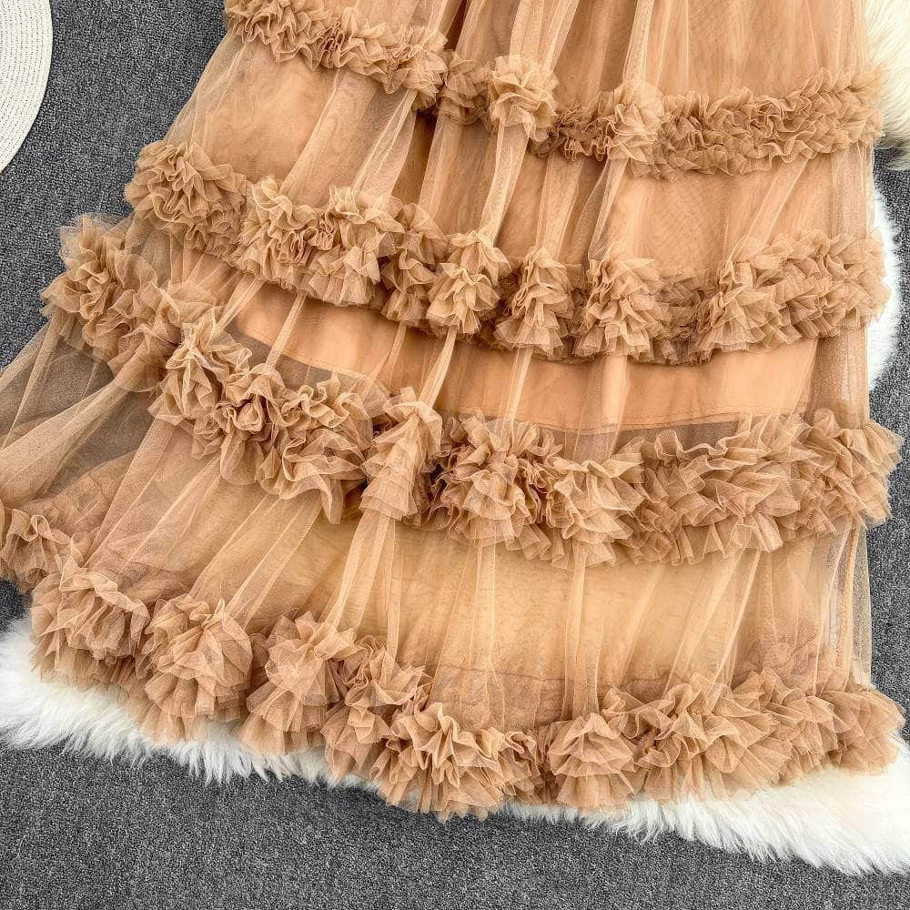 Floral Layered Ruffled Tulle Skirt