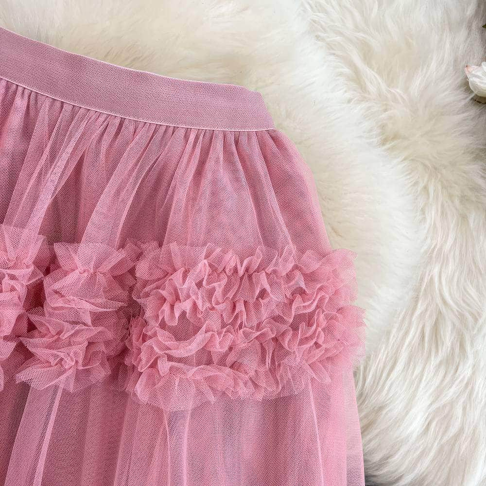 Floral Layered Ruffled Tulle Skirt