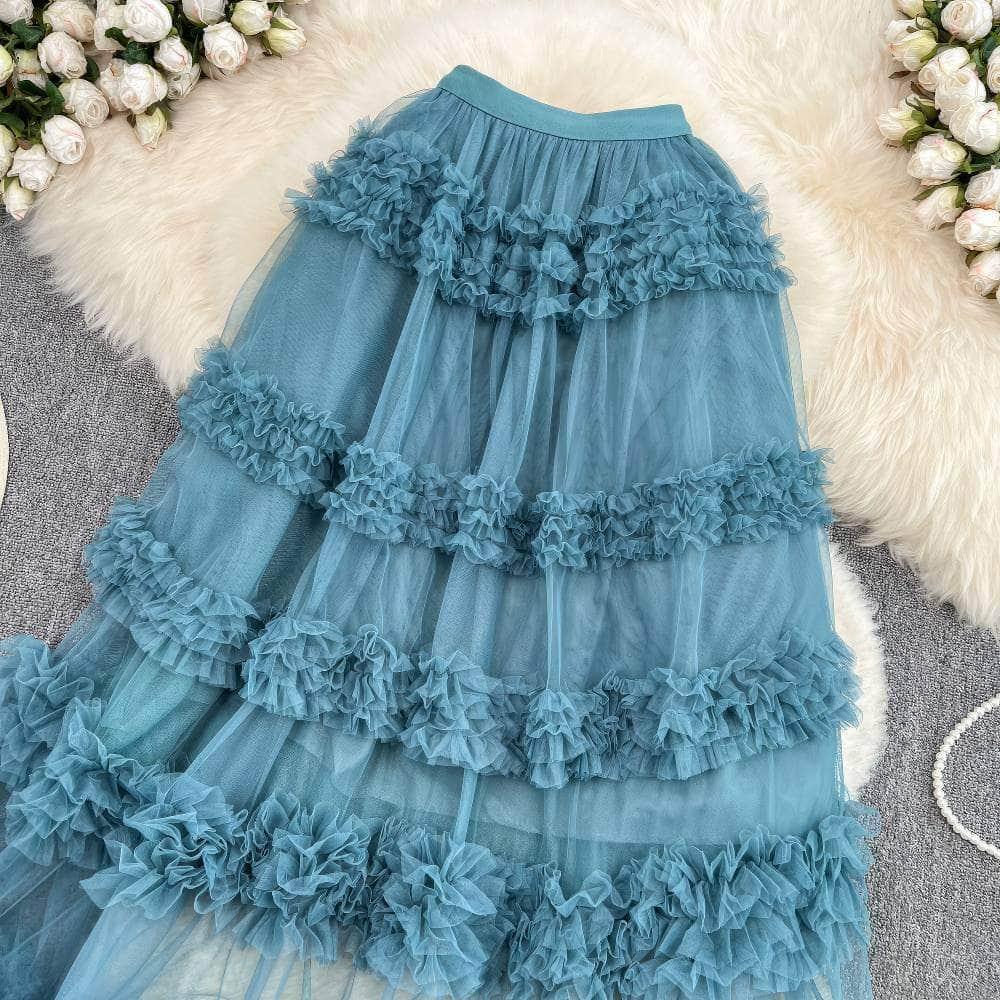 Floral Layered Ruffled Tulle Skirt