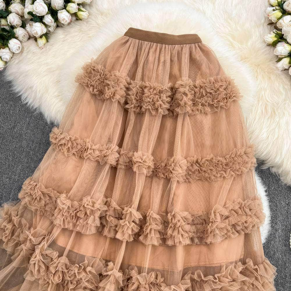 Floral Layered Ruffled Tulle Skirt