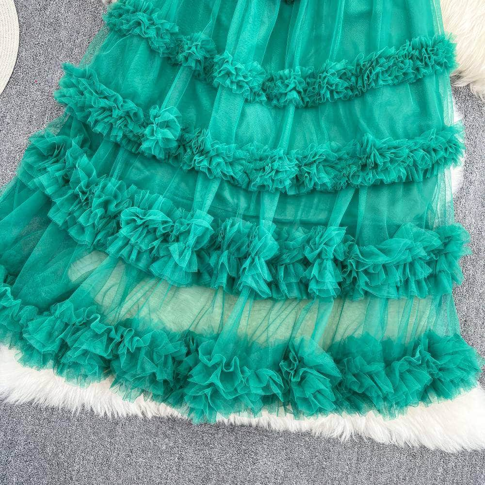 Floral Layered Ruffled Tulle Skirt