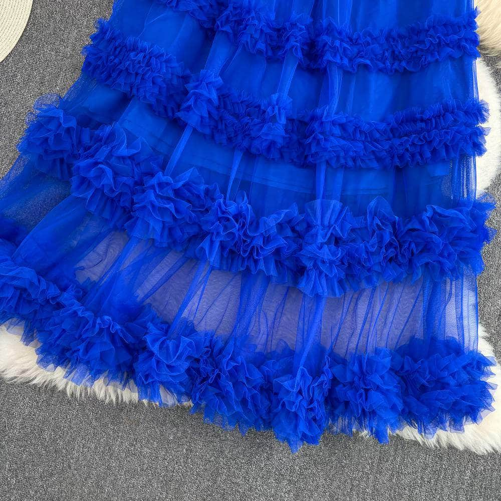 Floral Layered Ruffled Tulle Skirt