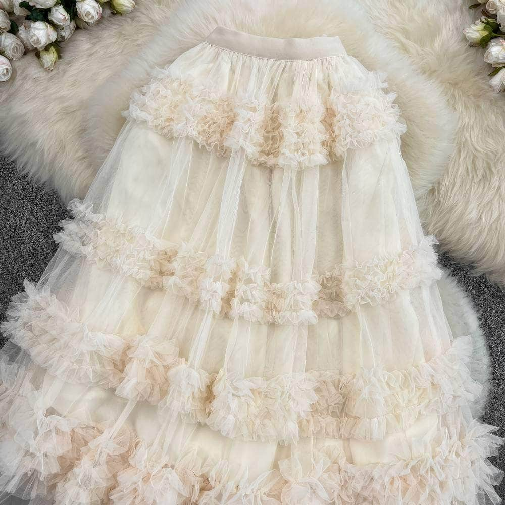 Floral Layered Ruffled Tulle Skirt