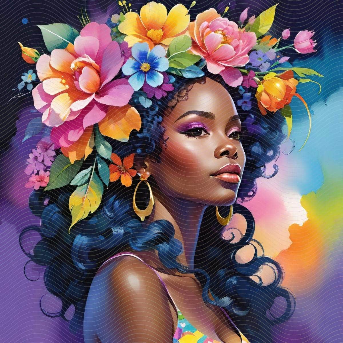 Floral Painting of an African-American Woman