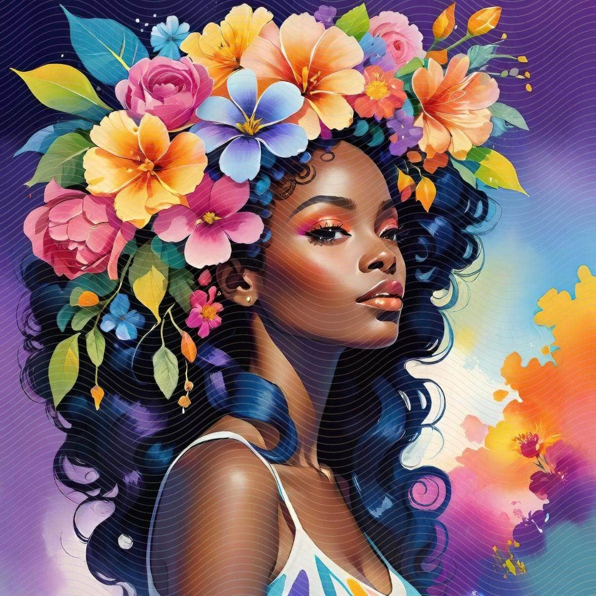 Floral Painting of an African-American Woman