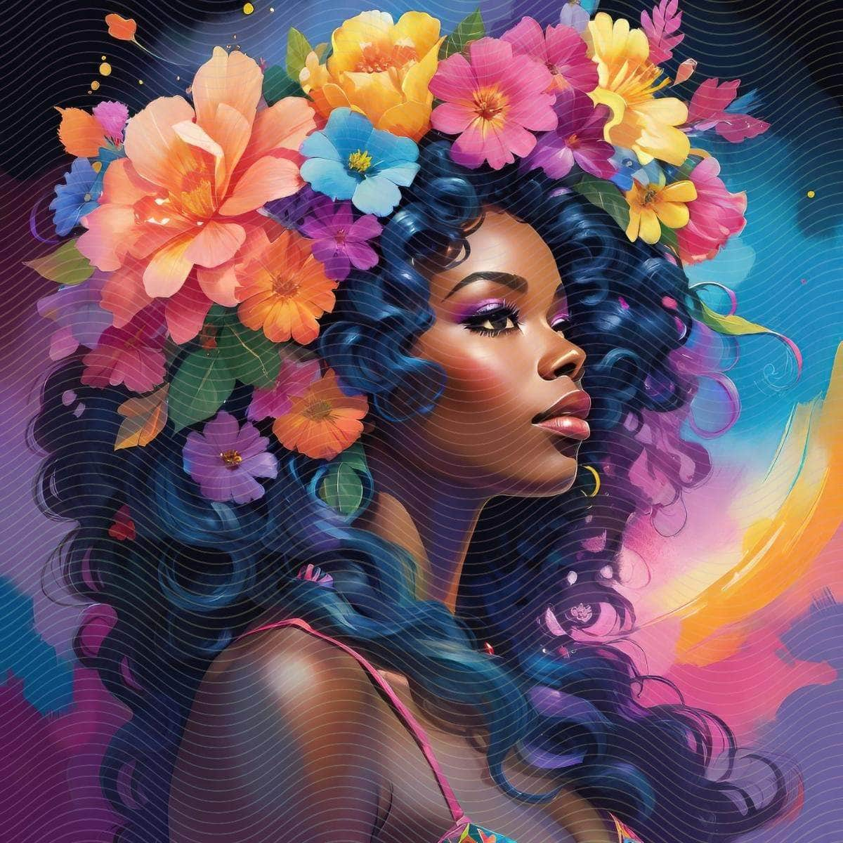 Floral Painting of an African-American Woman