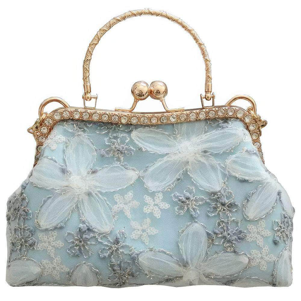 Floral Pattern Paved Crystal Purse LightBlue