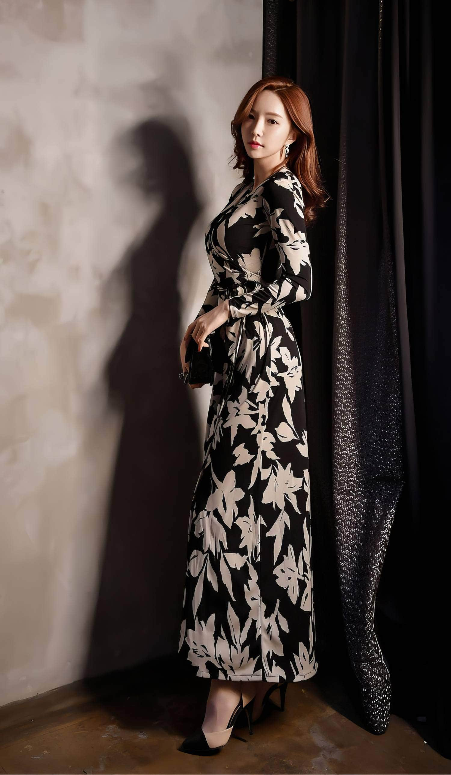 Floral Print V-Neck Wrap Maxi Dress