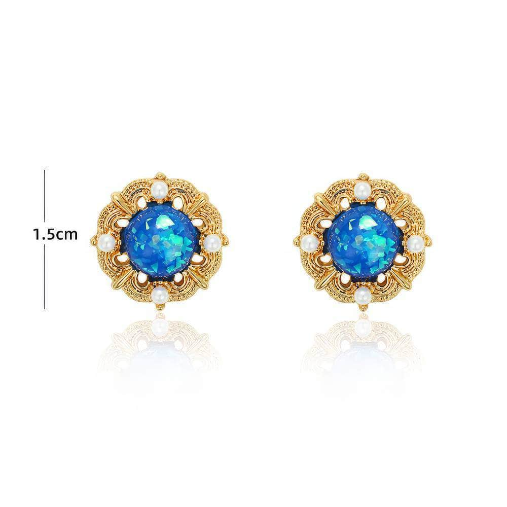 Floral Shaped Gold Accented Pearly Gemstone Stud Earrings