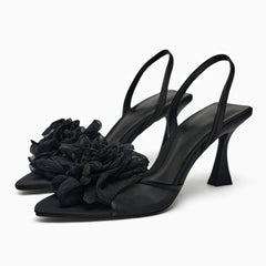 Floral Slingback Ankle Strap Heels EU 34 / Black / 9CM