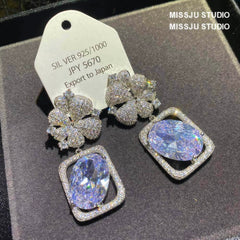 Floral Studded Bezel Crystal Dangle Earrings Multicolor