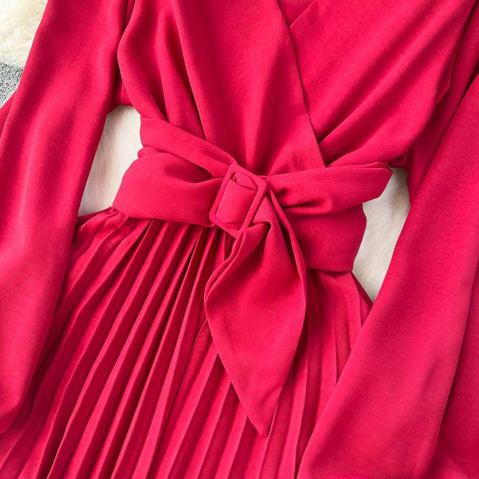 Flounce Sleeves Pleated High-Waist Maxi Jumpsuit