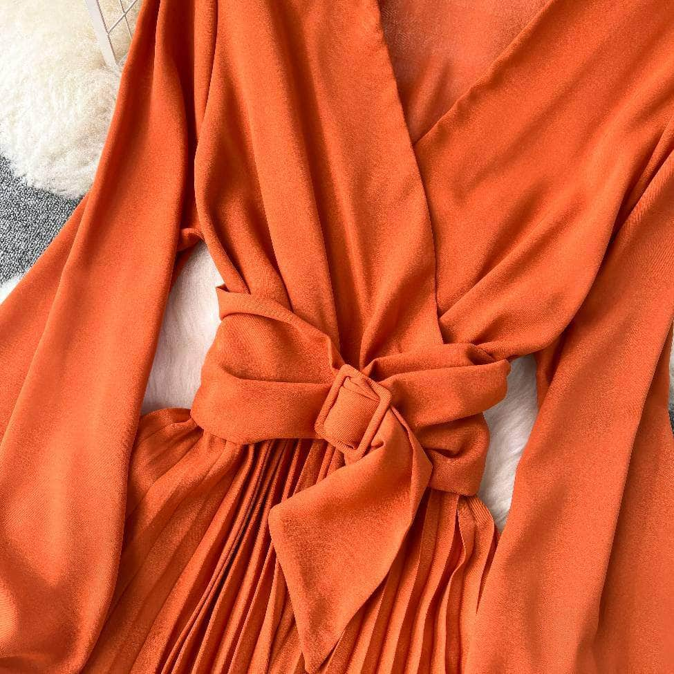 Flounce Sleeves Pleated High-Waist Maxi Jumpsuit