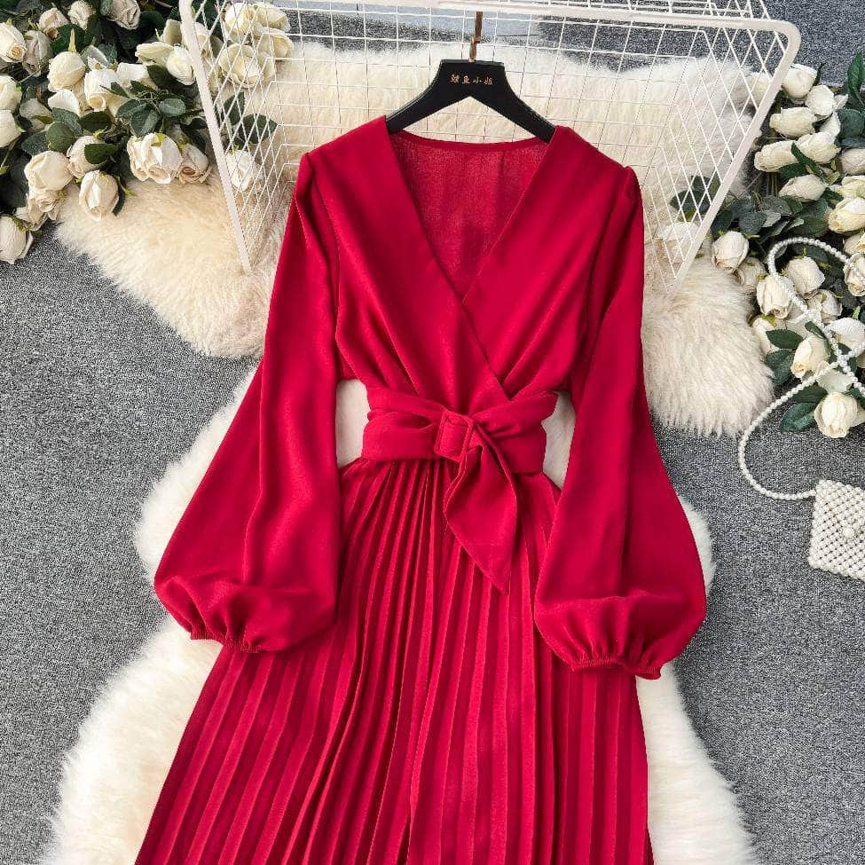 Flounce Sleeves Pleated High-Waist Maxi Jumpsuit