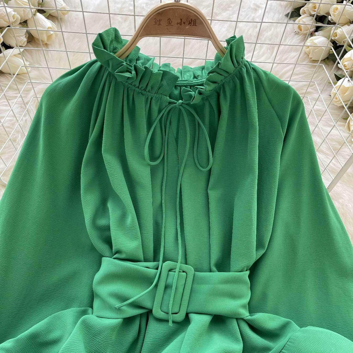 Flounce Sleeves Ruffled Mock Neck Peplum Top