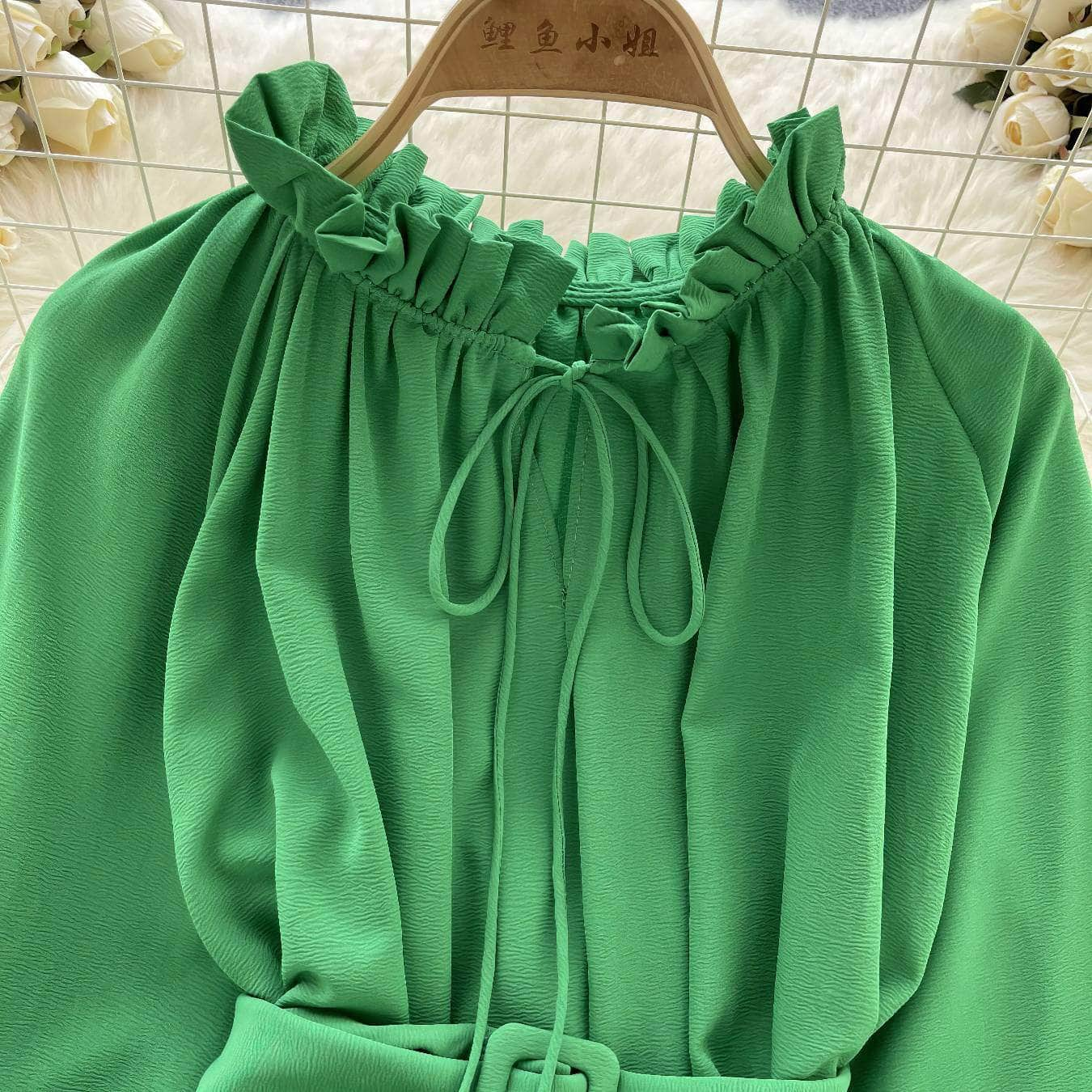 Flounce Sleeves Ruffled Mock Neck Peplum Top