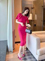 Flutter Sleeves Sheath Midi Dress