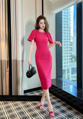 Flutter Sleeves Sheath Midi Dress S / DeepPink