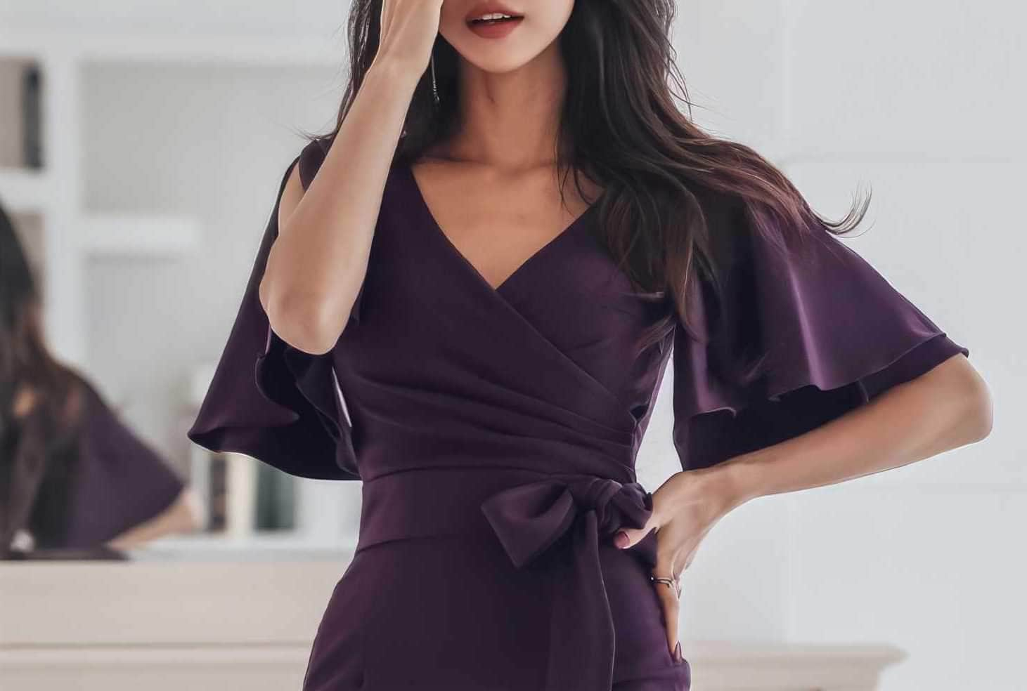 Flutter Sleeves V-Neck Side Knot Dress