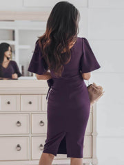 Flutter Sleeves V-Neck Side Knot Dress