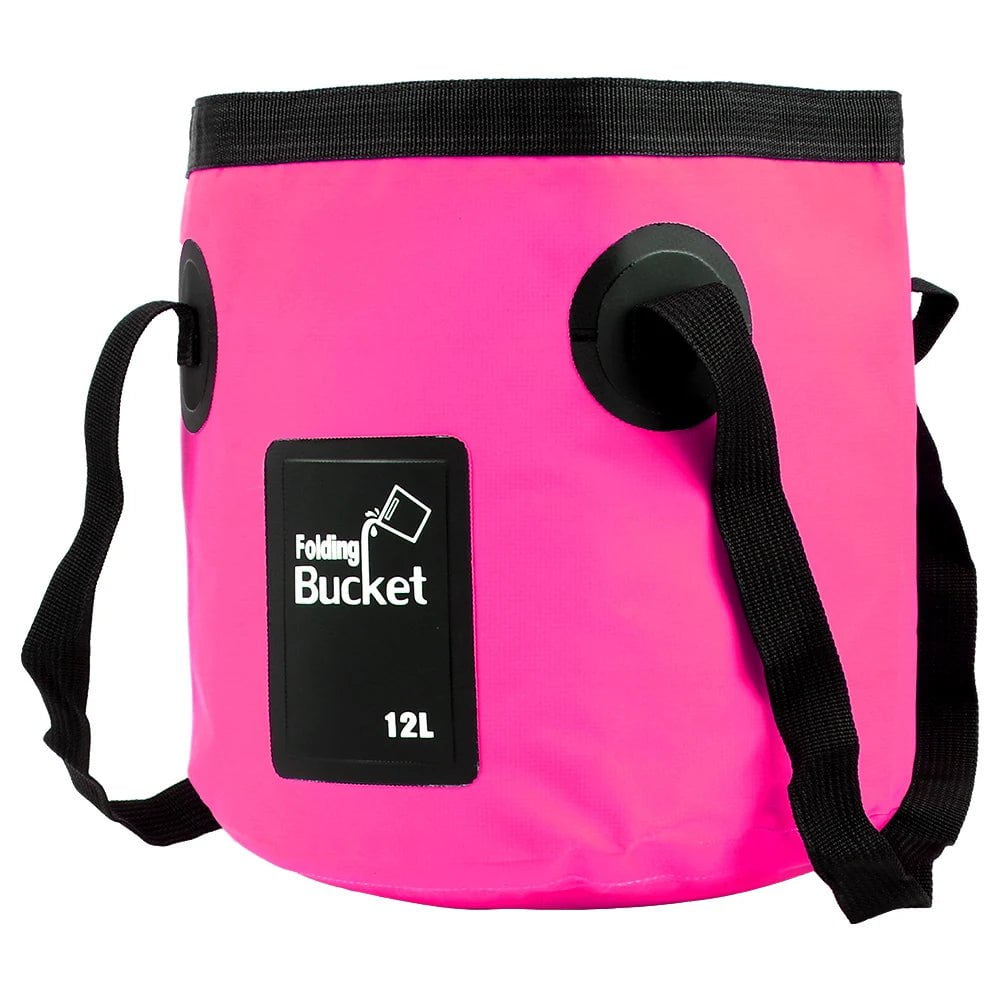 Folding Car Washer Bucket, 12L Capacity, Portable Pink