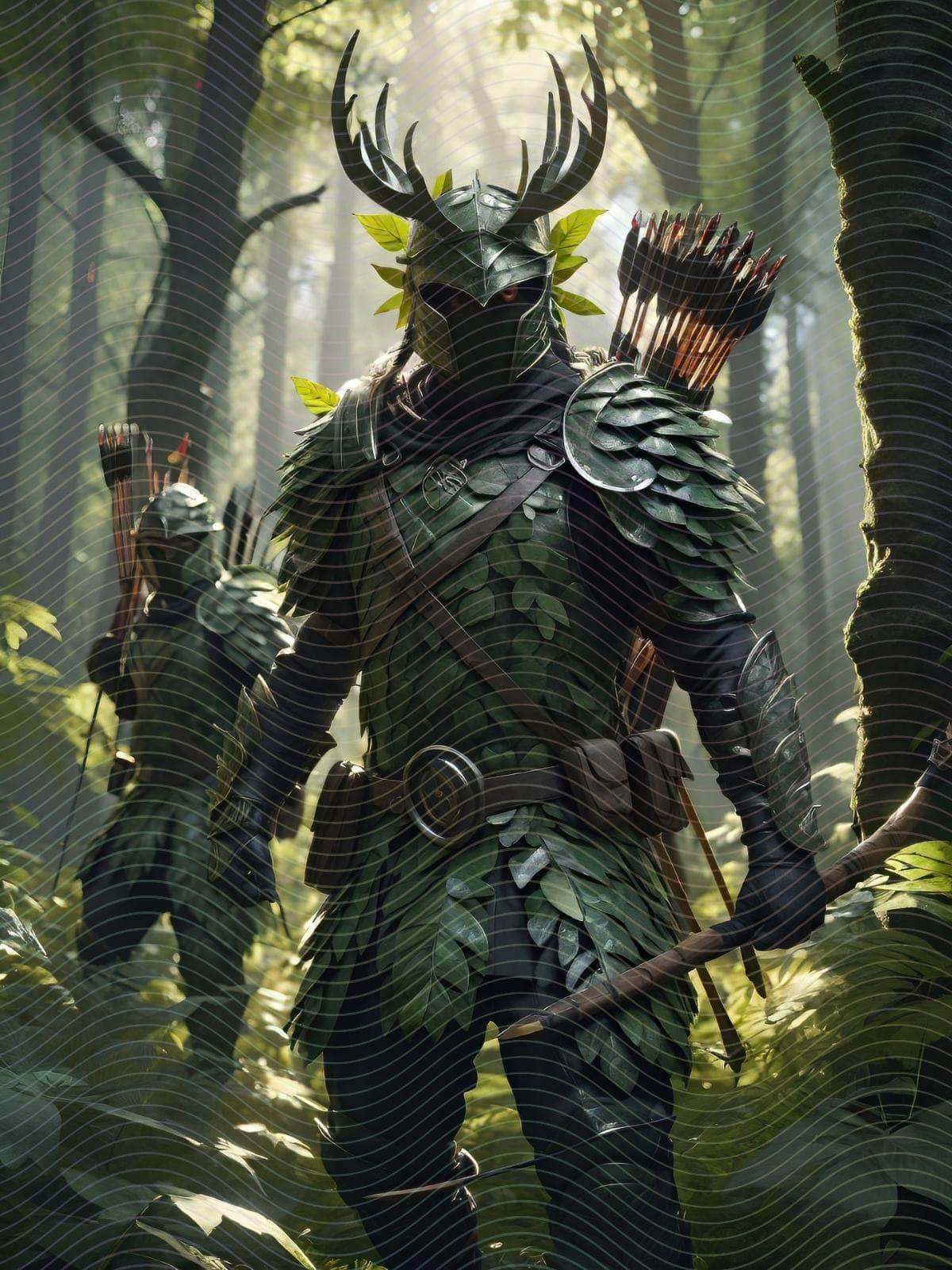 Forest Warriors Dressed in Leafy Camouflage