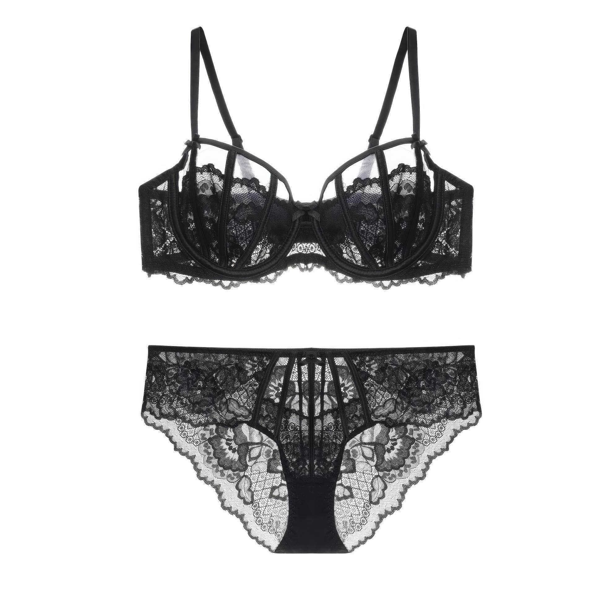 French Lace Floral Mesh Detailed Bra Panty Set