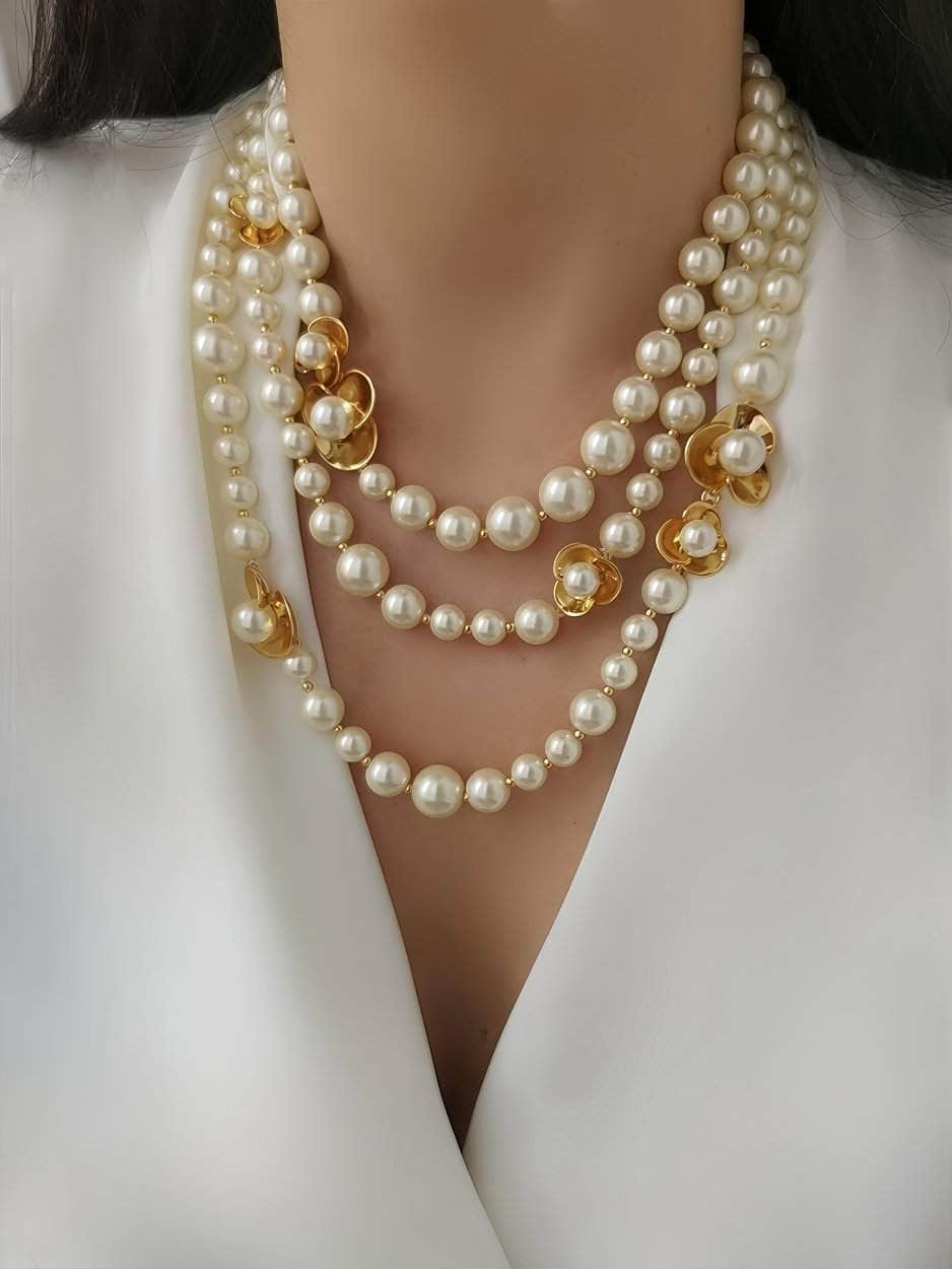 Fresh Water Pearl Gold Accented Necklace