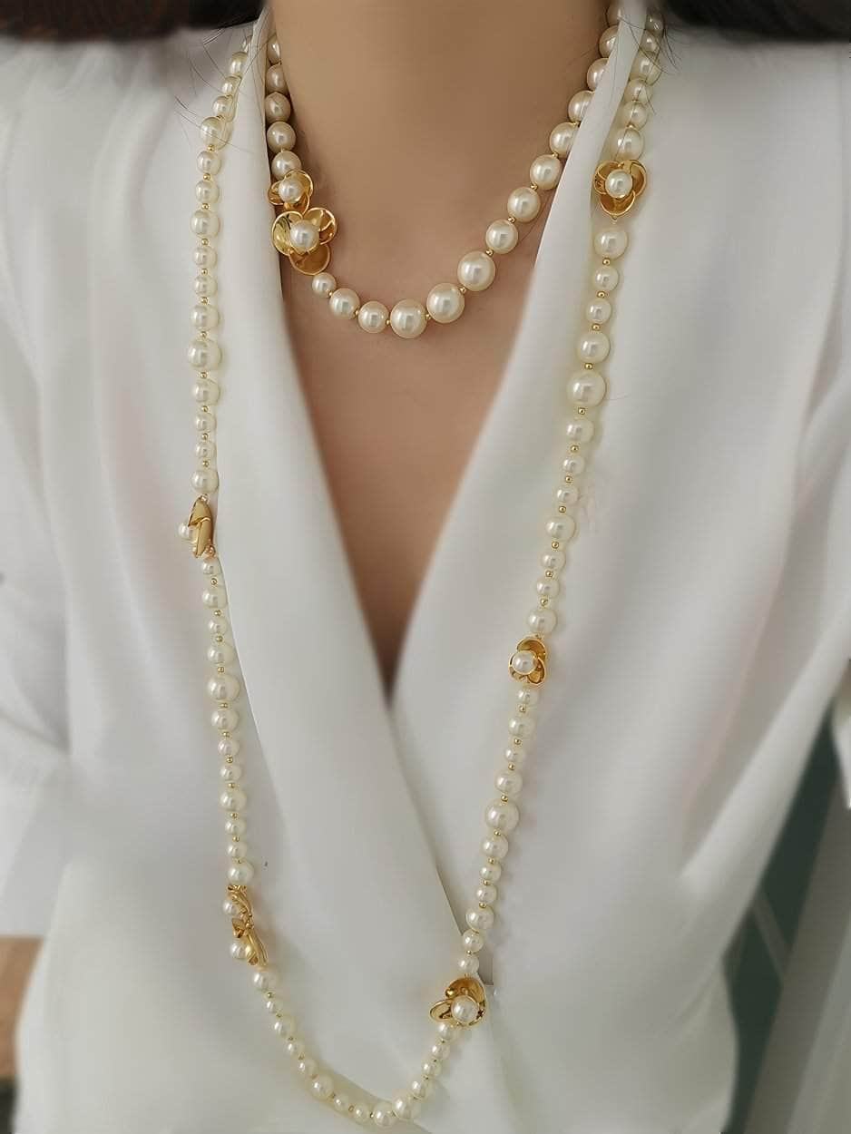 Fresh Water Pearl Gold Accented Necklace