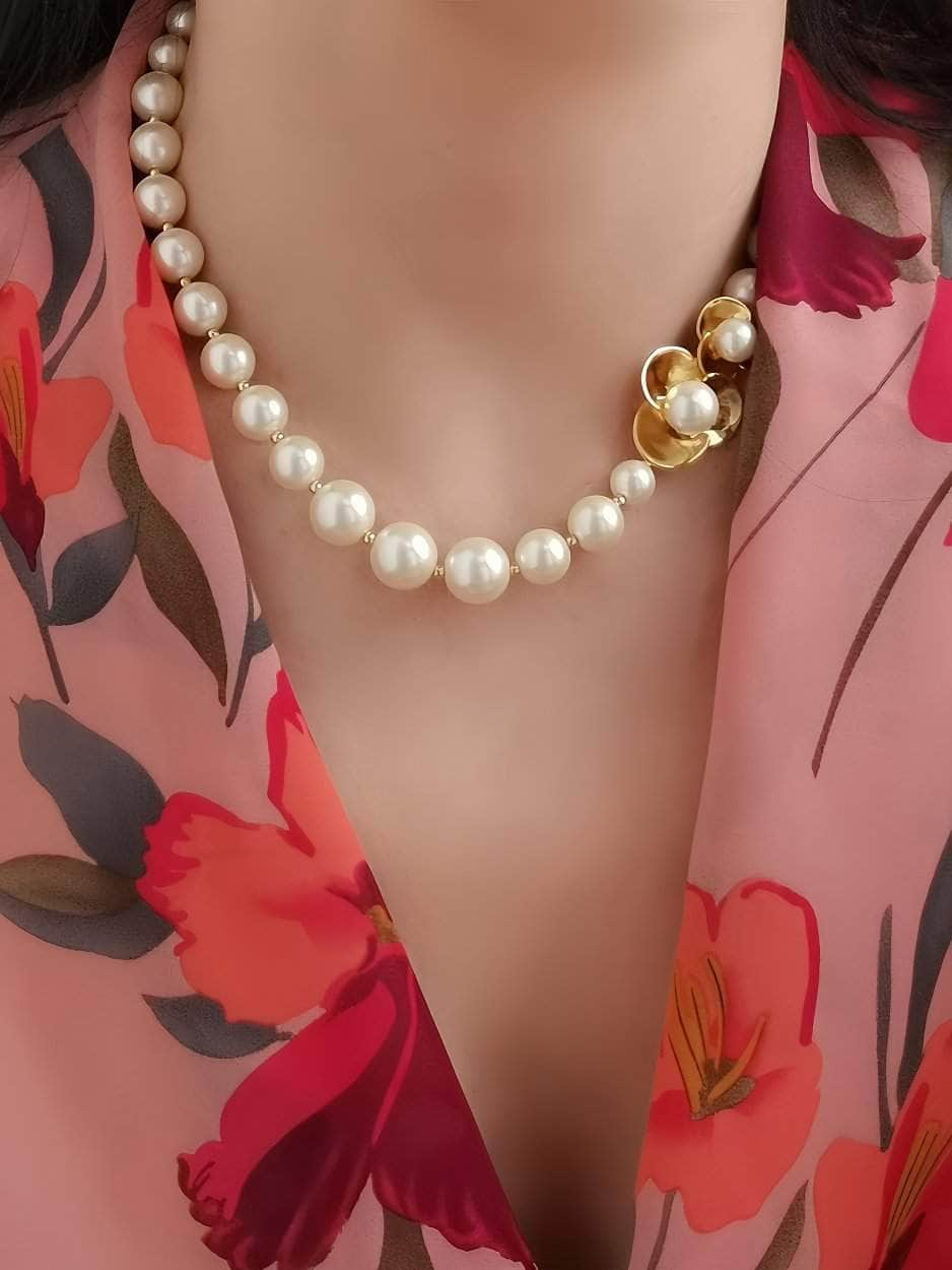 Fresh Water Pearl Gold Accented Necklace