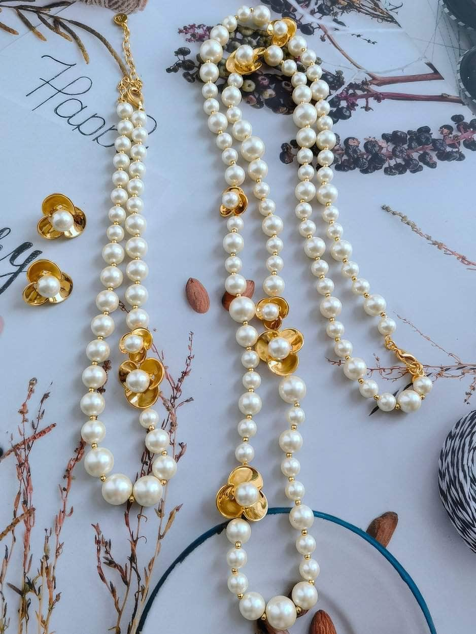 Fresh Water Pearl Gold Accented Necklace