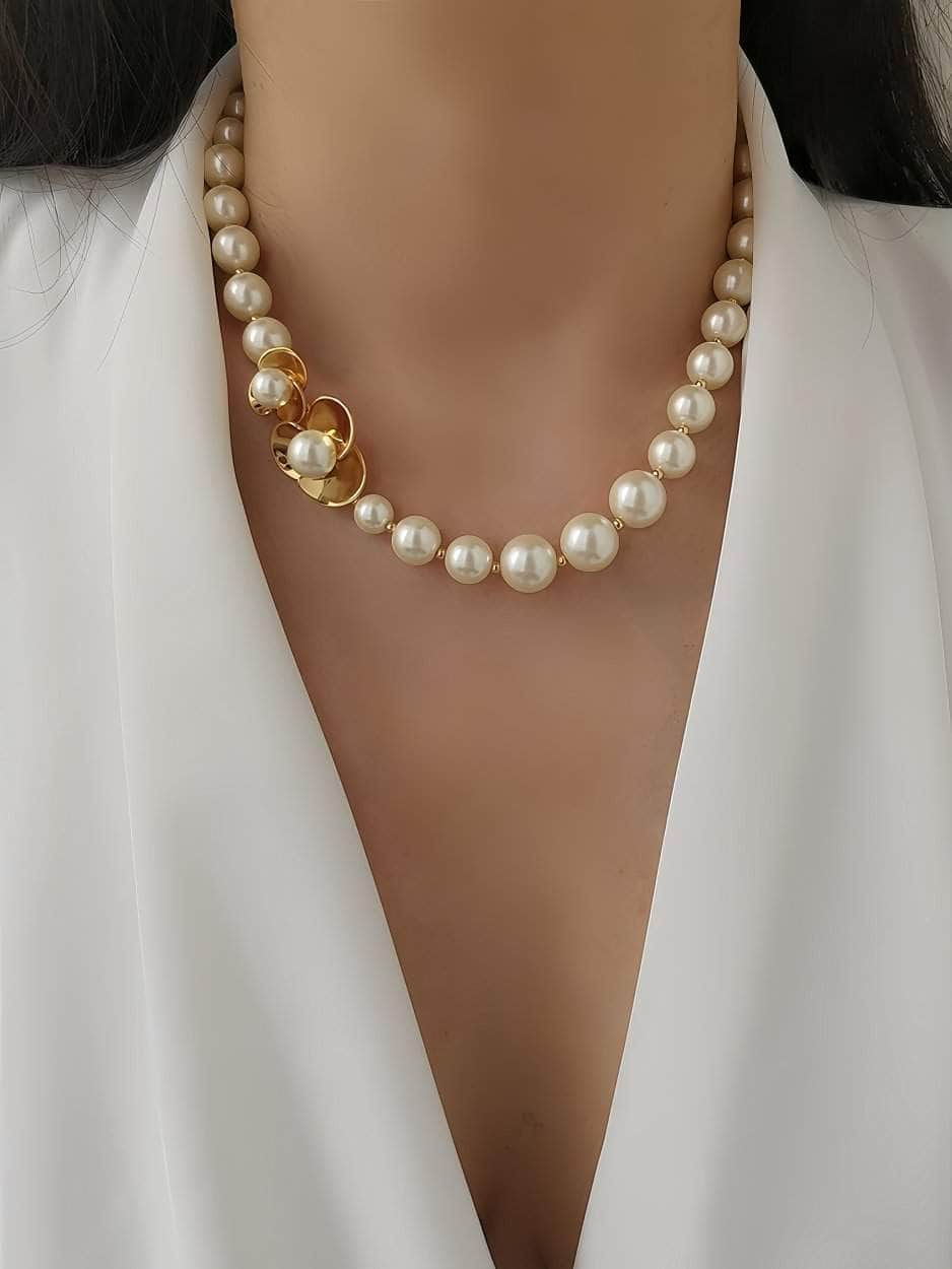 Fresh Water Pearl Gold Accented Necklace