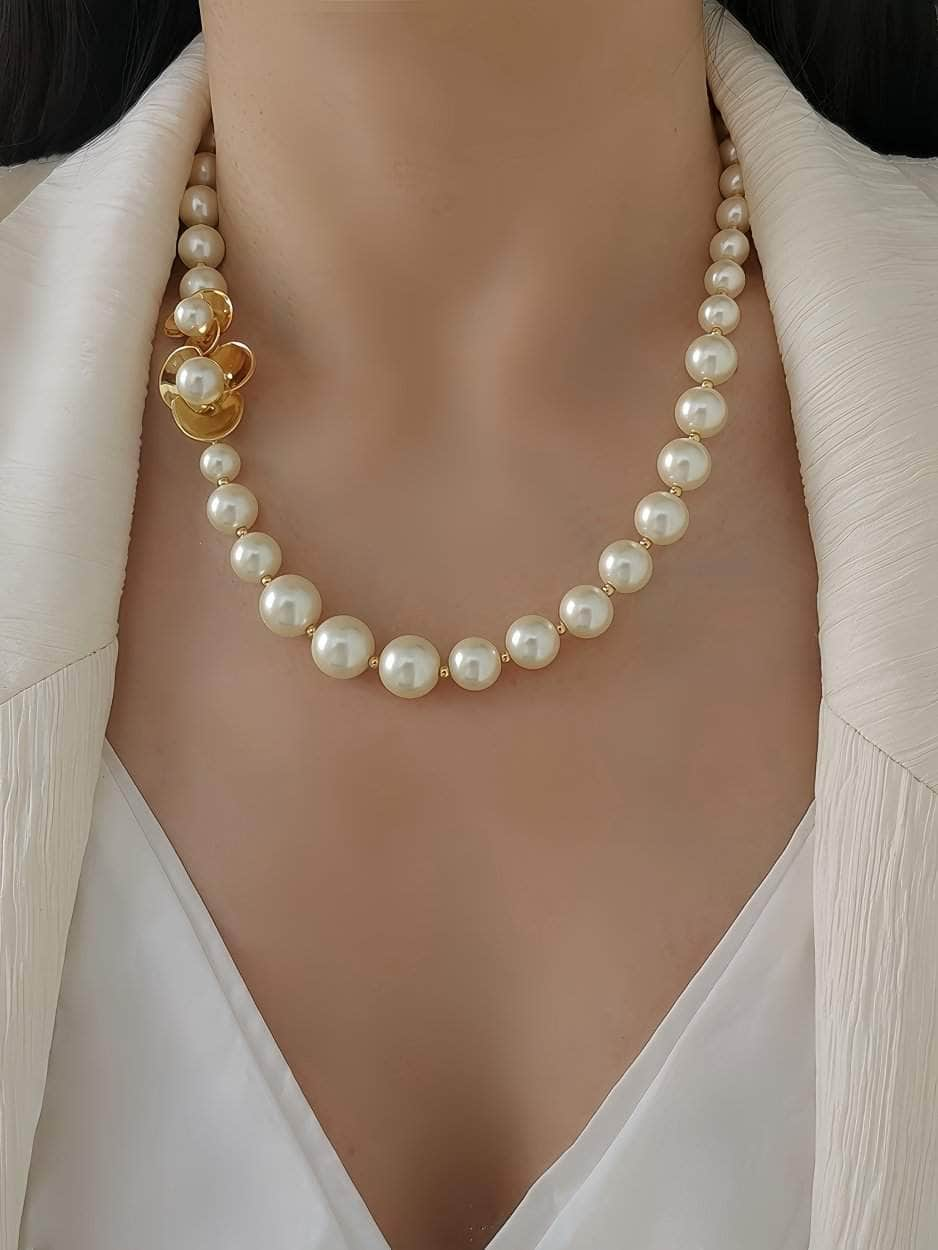 Fresh Water Pearl Gold Accented Necklace