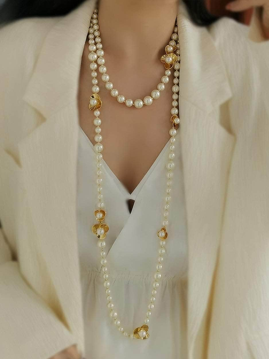 Fresh Water Pearl Gold Accented Necklace