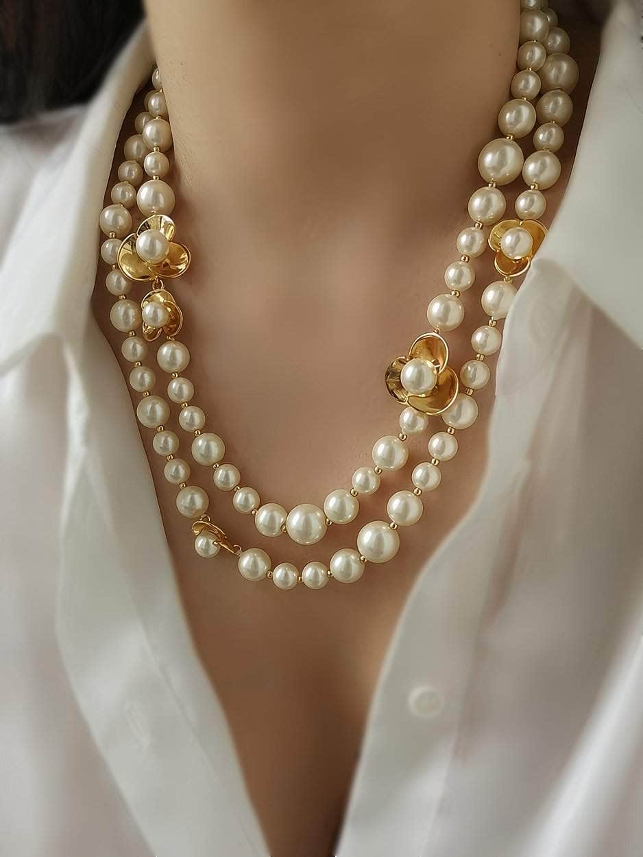 Fresh Water Pearl Gold Accented Necklace