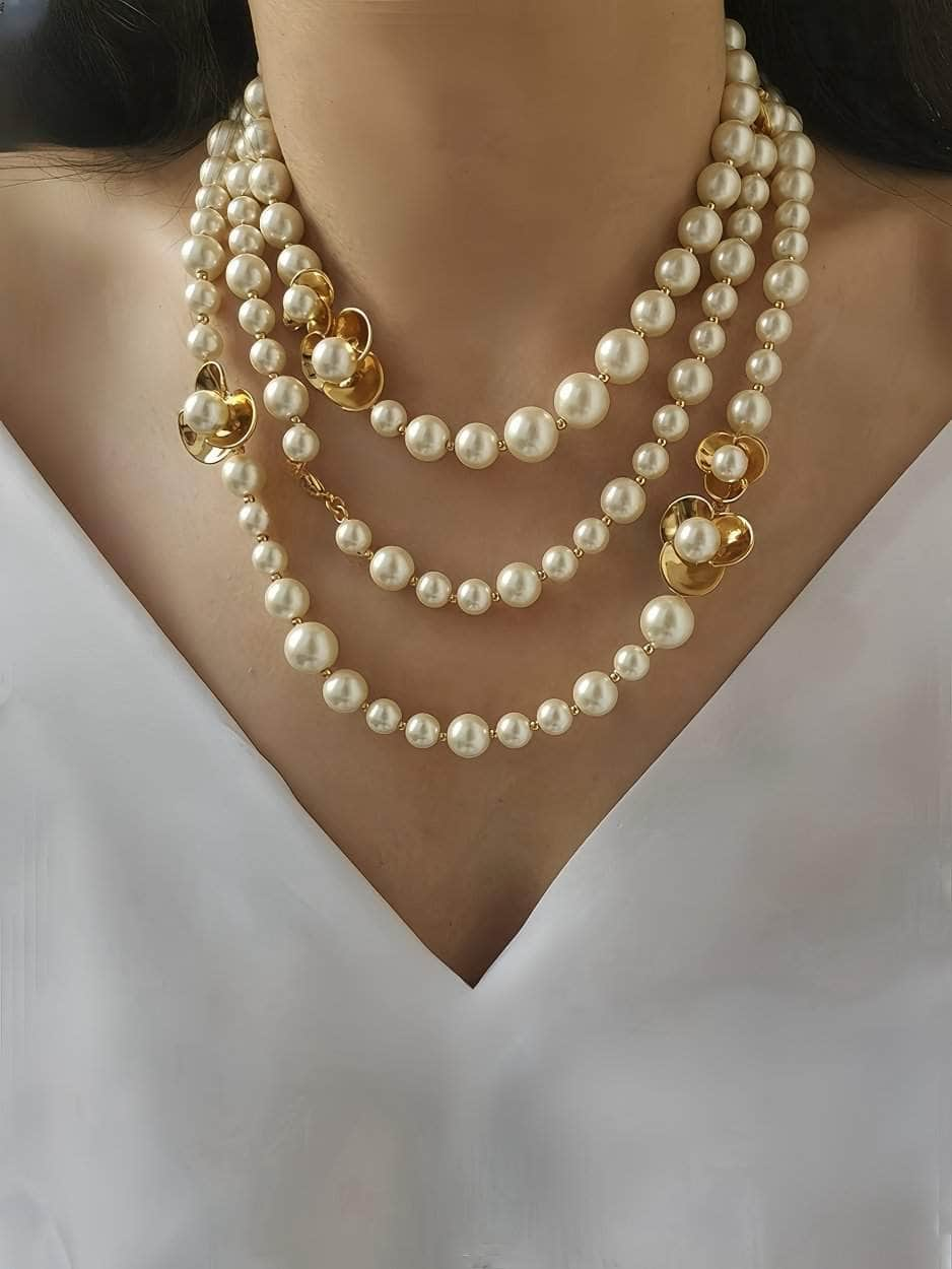 Fresh Water Pearl Gold Accented Necklace