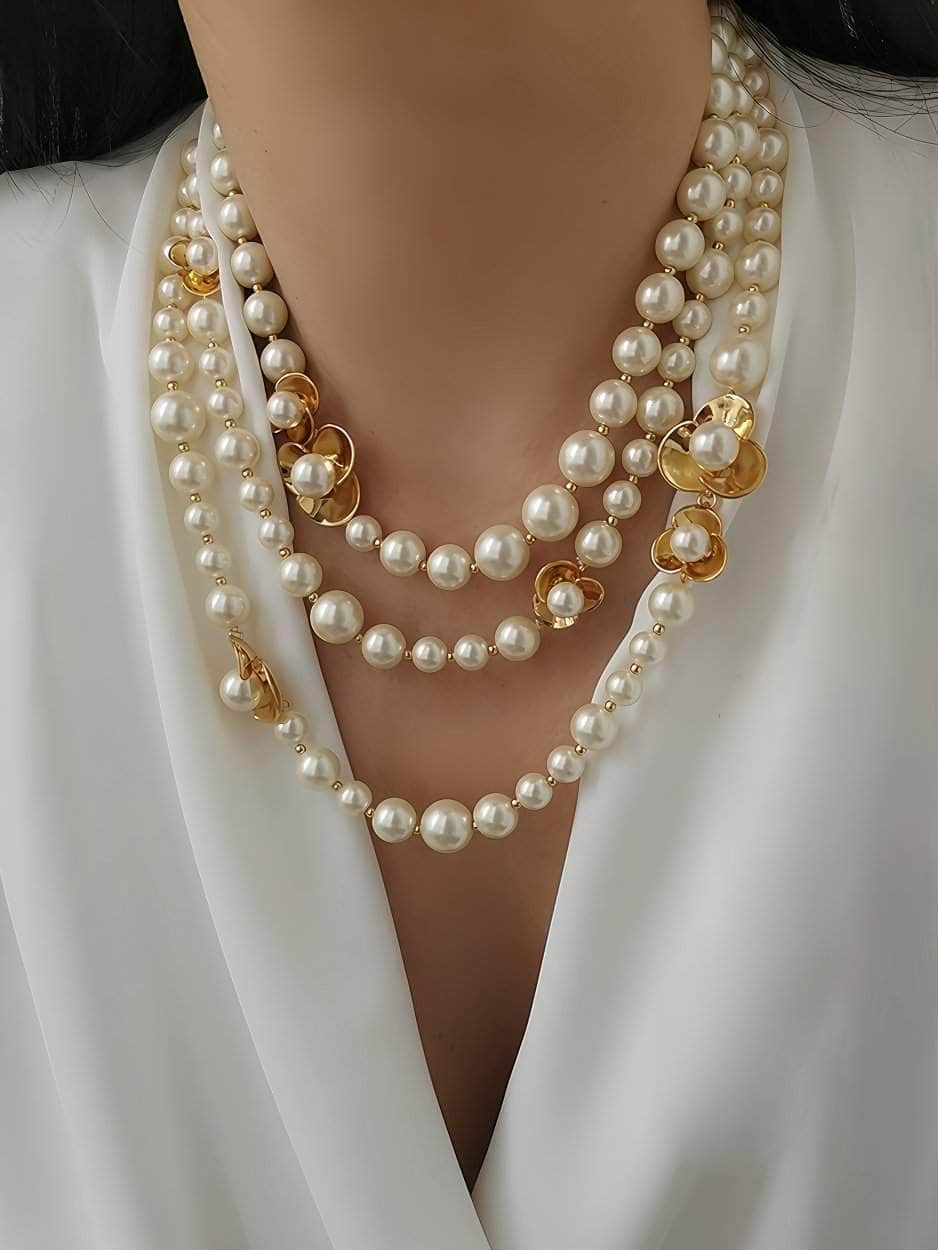 Fresh Water Pearl Gold Accented Necklace