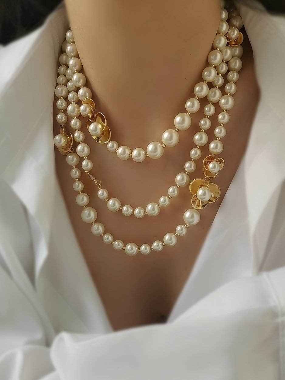 Fresh Water Pearl Gold Accented Necklace