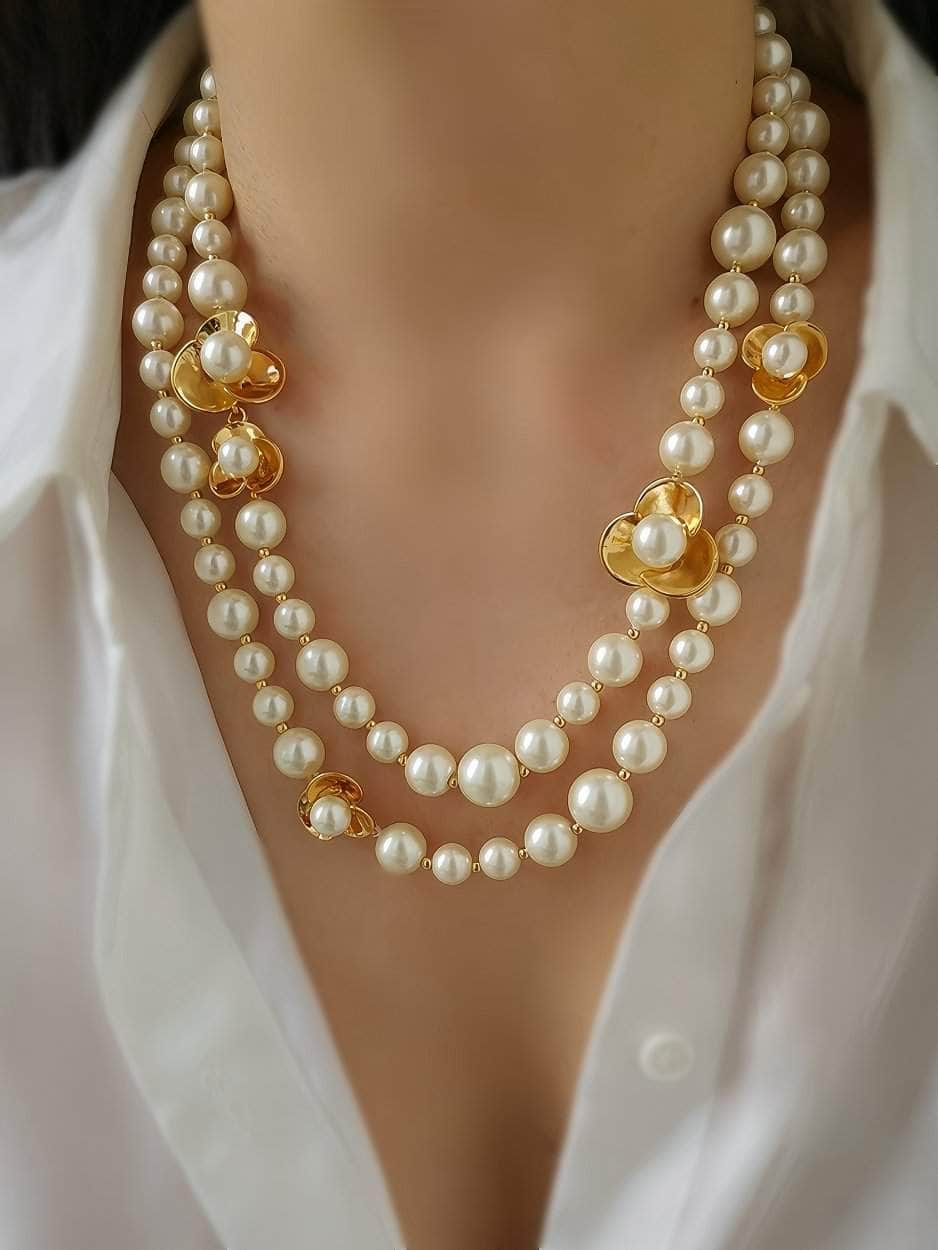 Fresh Water Pearl Gold Accented Necklace