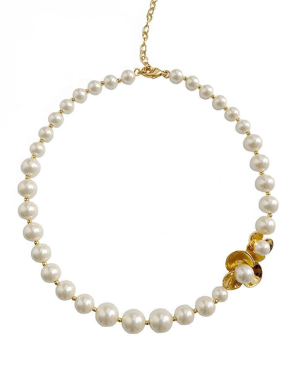 Fresh Water Pearl Gold Accented Necklace