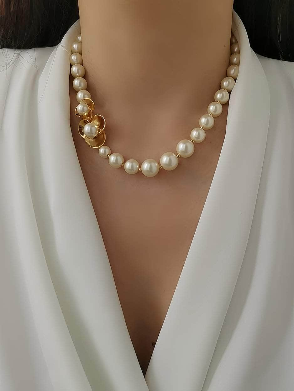 Fresh Water Pearl Gold Accented Necklace Gold / Choker