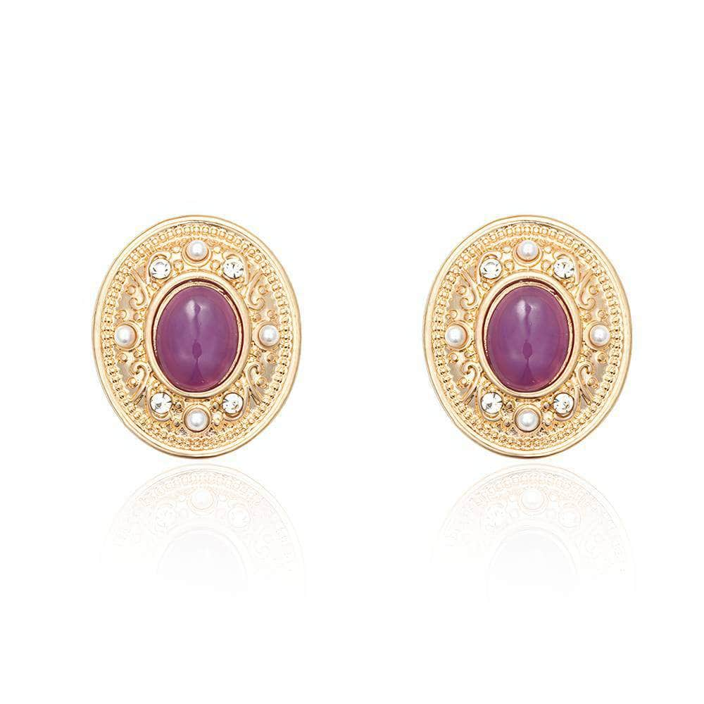 Freshwater Pearl Rhinestone Oval Enamel Earrings Purple / Clip On