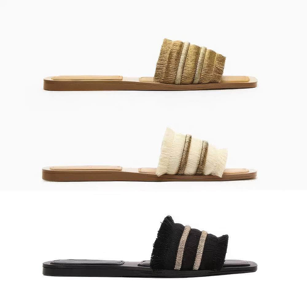 Fringe Tassel Decor Slide In Slippers