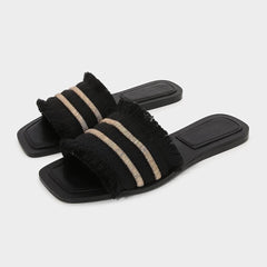 Fringe Tassel Decor Slide In Slippers EU 34 / Black