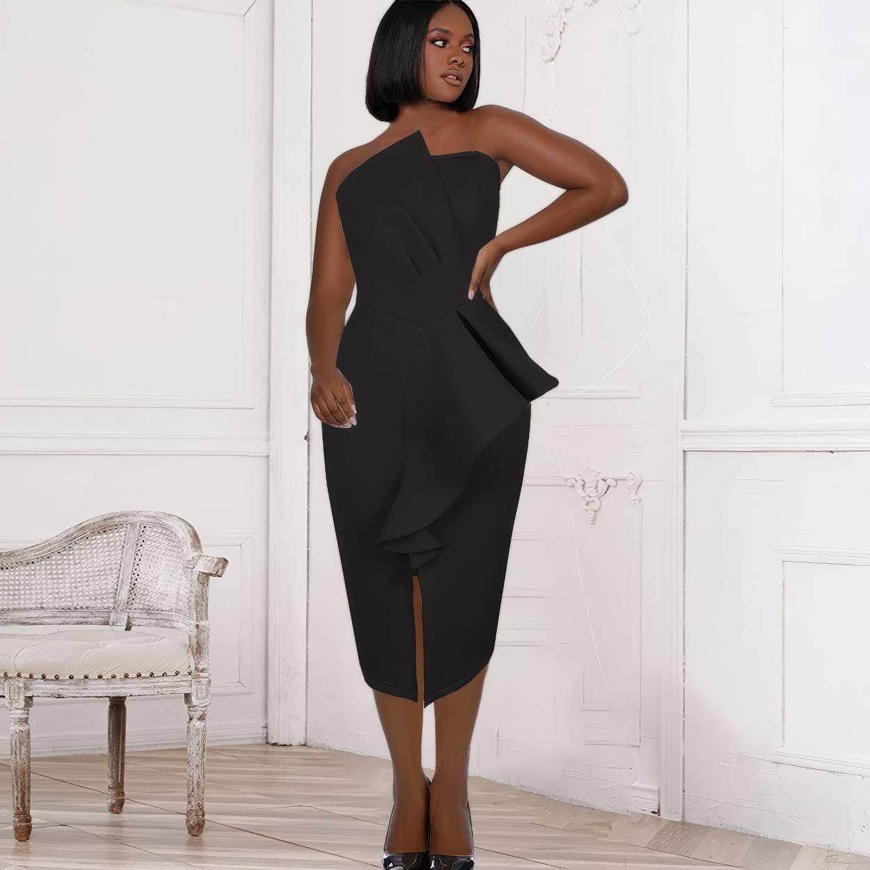 Front Detailed Draped Scuba Dress